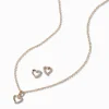 Lot clous d'oreilles et collier à pendentif cœur en zircon cubique couleur dorée