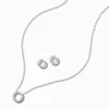 Lot clous d'oreilles et collier à pendentif circulaire en zircon cubique couleur argentée