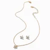 Lot clous d'oreilles et collier à pendentif nœud en zircon cubique couleur dorée