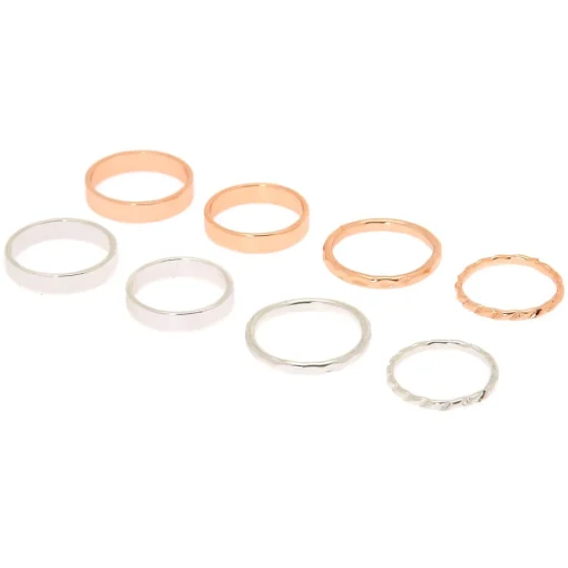 Lot de 8 bagues Simplicité en métaux mixtes