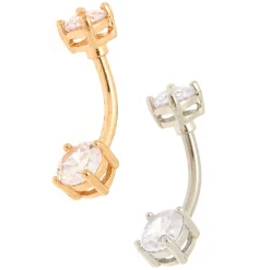 Lot de 2 barres de piercing nombril en zircon cubique d’imitation 14 g en métaux mixtes