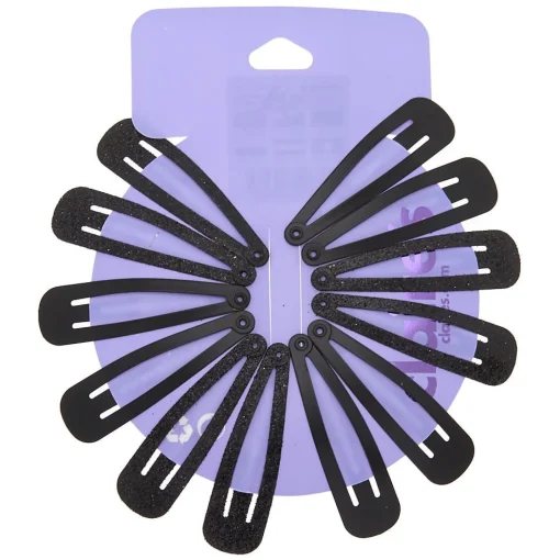 Lot de 12 barrettes clic clac noires à paillettes au fini mat