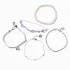 Lot de bracelets chaîne et perlé, imitation velours violet cœur couleur argentée - Lot de 5