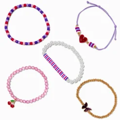 Lot de bracelets perles de rocaille pâte fimo cerise - Lot de 5