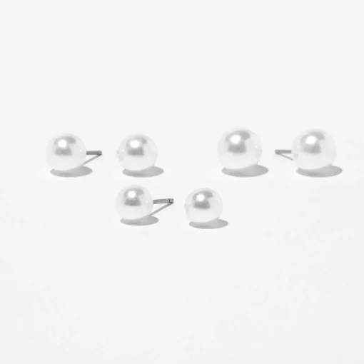 Lot de 3 clous d'oreilles perle d'imitation