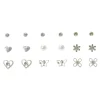 Lot de 9 paires de clous d'oreilles floraux, perles d’imitation et strass couleur argentée