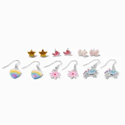 Lot de pendantes et clous papillons pastel aux motifs variés - Lot de 6