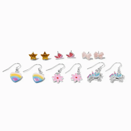 Lot de pendantes et clous papillons pastel aux motifs variés - Lot de 6
