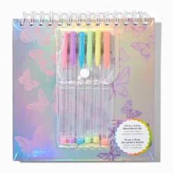 Lot de stylos gel et carnet à dessin papillon holographique