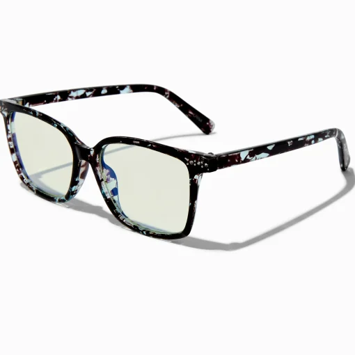 Lunettes à verres transparents rétro couleur écaille de tortue bleue avec réduction de la lumière bleue