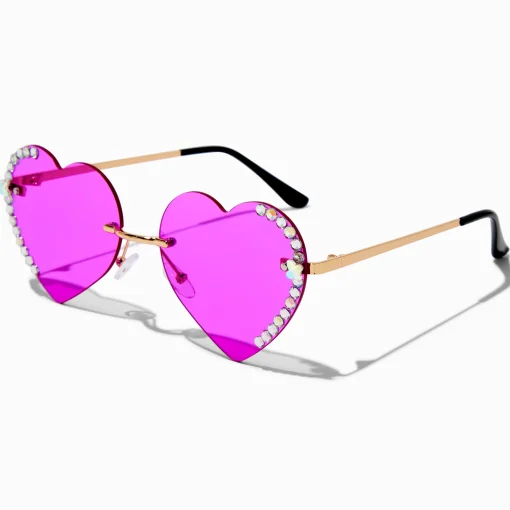 Lunettes de soleil avec strass en forme de cœur violettes