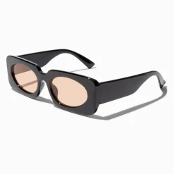 Lunettes de soleil rectangulaires noires à verres roses