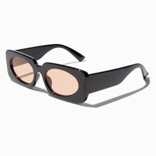 Lunettes de soleil rectangulaires noires à verres roses