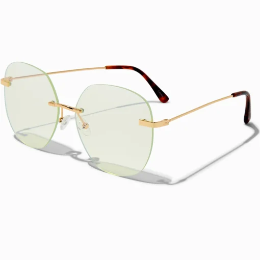 Lunettes rondes à verres transparents et bordure verte avec réduction de la lumière bleue