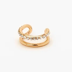 Manchette d'oreille double rang ornementée sur un seul rang couleur dorée
