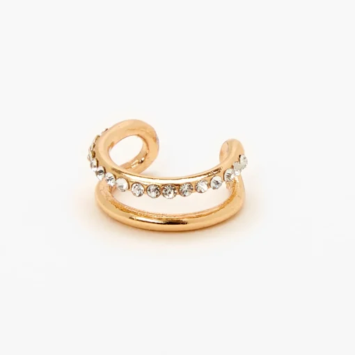 Manchette d'oreille double rang ornementée sur un seul rang couleur dorée
