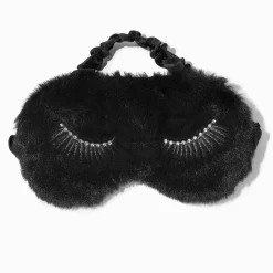 Masque de sommeil en fausse fourrure noir avec cils métallisés