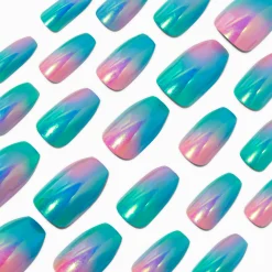 Mermaid Chrome Coffin Vegan Faux Nail Set - 24 Pack