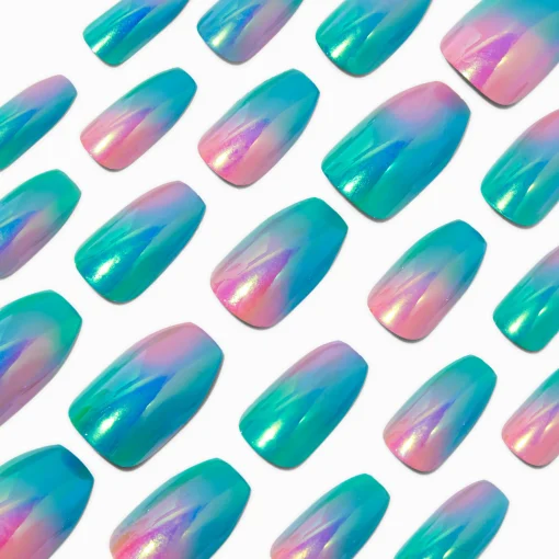 Mermaid Chrome Coffin Vegan Faux Nail Set - 24 Pack