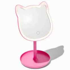Miroir éclairant en forme de chat rose