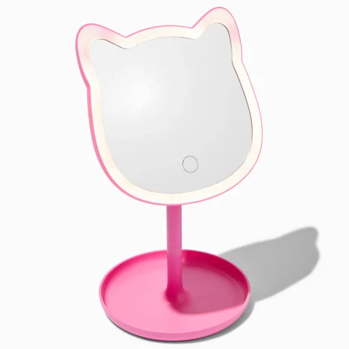 Miroir éclairant en forme de chat rose