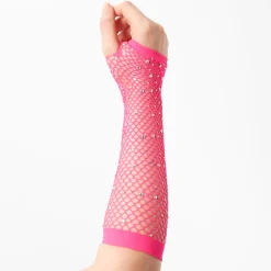 Mitaines en résille avec strass - Rose