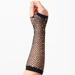 Mitaines en résille avec strass - Noir