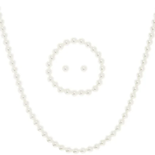 Parure de bijoux avec perles d'imitation couleur argentée - Lot de 3