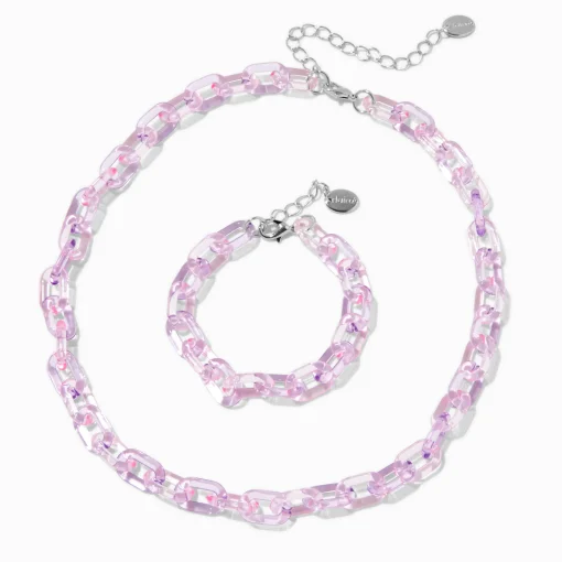 Parure de bijoux chaînette épaisse acrylique violets Claire's Club - Lot de 2