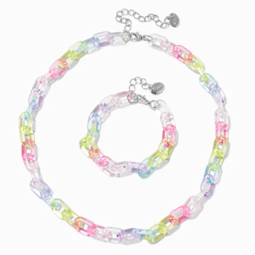 Parure de bijoux chaînette épaisse acrylique arc-en-ciel Claire's Club - Lot de 2
