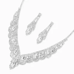 Parure de bijoux col à festons avec strass couleur argentée - Lot de 2