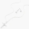 Parure de bijoux croix zircon cubique d'imitation couleur argentée — Lot de 2