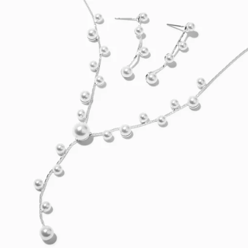 Parure de bijoux en Y perles d’imitation couleur argentée - Lot de 2