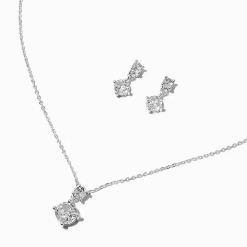 Parure de bijoux ronds basiques en zircon cubique couleur argentée - Lot de 2