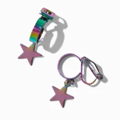 Pendantes à clip anneau et étoile anodisées arc-en-ciel