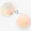 Pendantes à clip avec pompon 4 cm couleur argentée - Arc-en-ciel