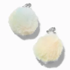 Pendantes à clip avec pompon 4 cm couleur argentée - Arc-en-ciel