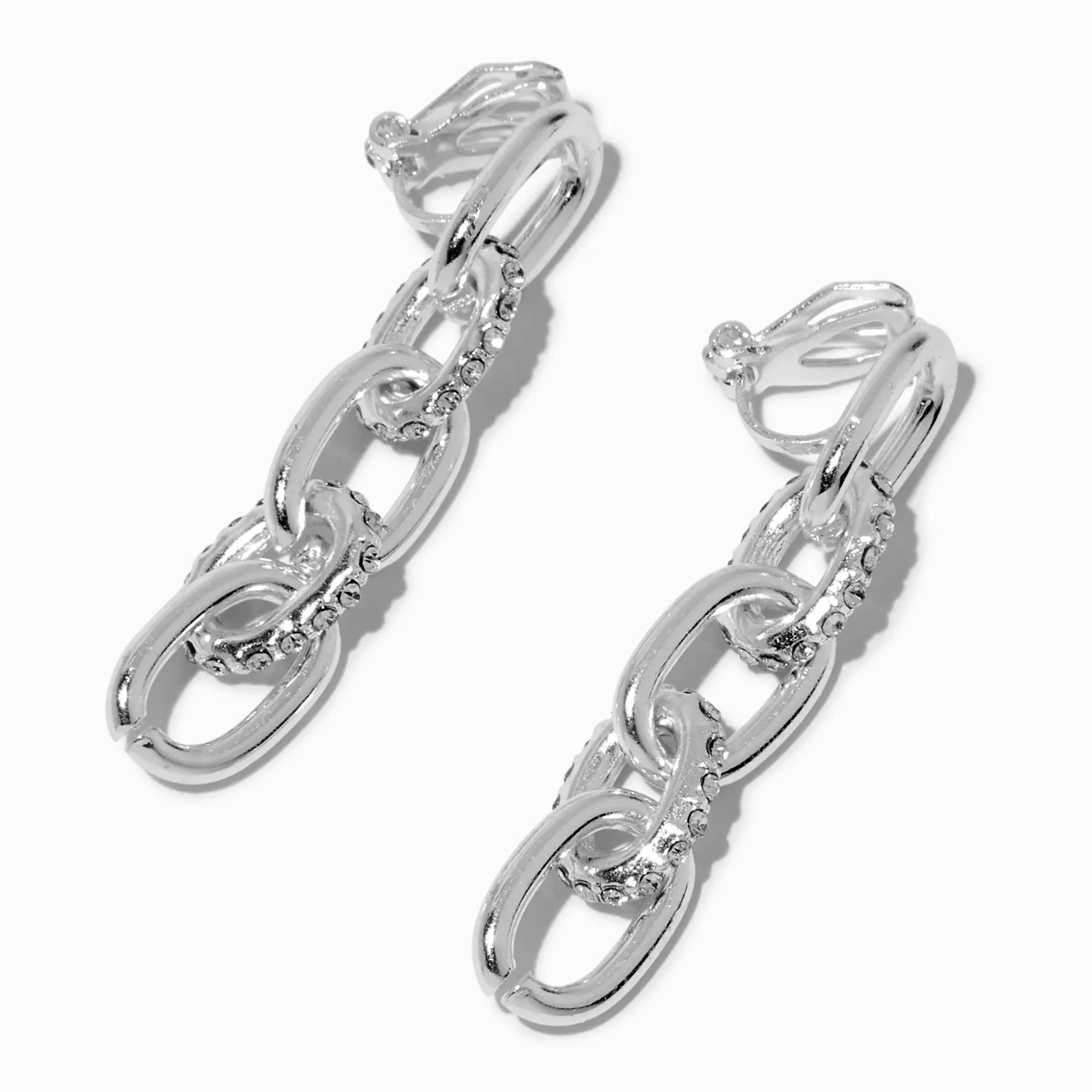 Pendantes à clip chaîne épaisse couleur argentée et strass