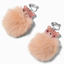 Pendantes à clip 4 cm avec pompons oursons marron