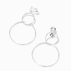 Pendantes à clip 5 cm circulaires fil de fer couleur argentée