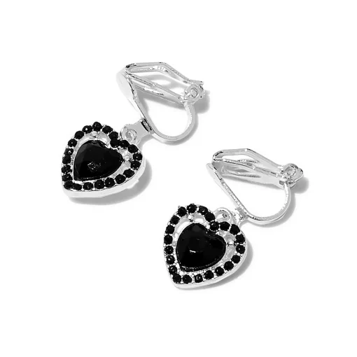 Pendantes à clip 2,5 cm cœur noir et couleur argentée