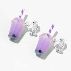 Pendantes à clip 1,5 cm thé aux perles violettes