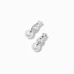 Pendantes à clip de 1,5 cm perlées couleur argentée