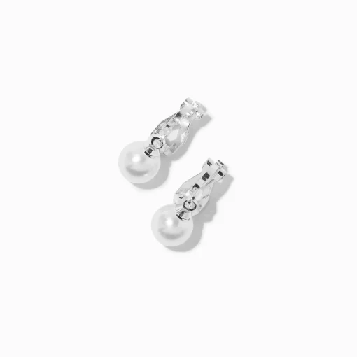 Pendantes à clip de 1,5 cm perlées couleur argentée