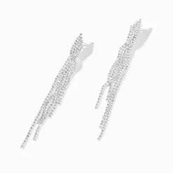 Pendantes à clip frange en chaîne strass 8 cm couleur argentée