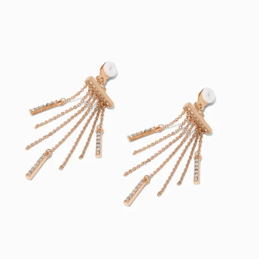 Pendantes à clip franges barre de strass couleur dorée