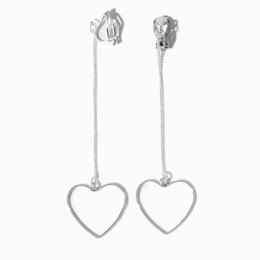 Pendantes à clip linéaires cœur 8 cm couleur argentée