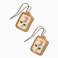 Pendantes à médaillon rose émaillée roses