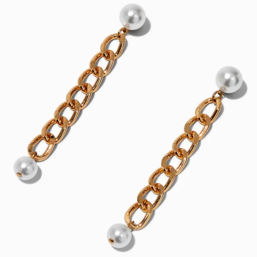 Pendantes 8 cm chaîne à maillons gourmette perles d'imitation couleur argentée