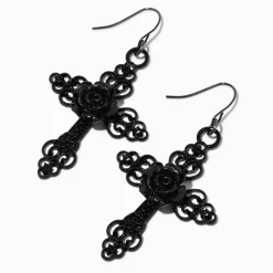 Pendantes 5 cm croix roses noires